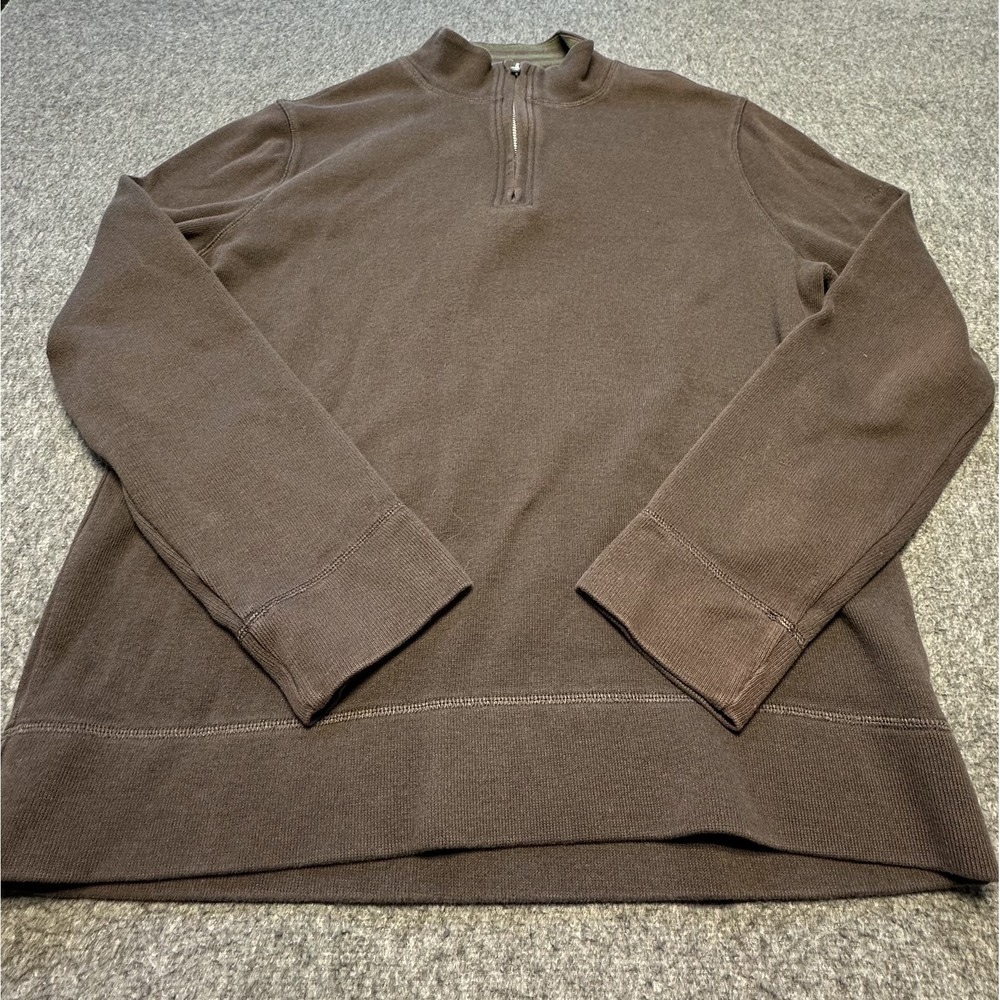 Faconnable Sweater Mens Medium‎ Brown Quarter Zip Pullover Casual Cotton Knit